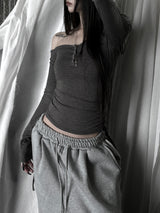 off-shoulder shirring strap T (4color)