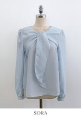 Marron Volume Ribbon Puff Blouse