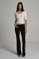 Lace tea bootscut pants, Black