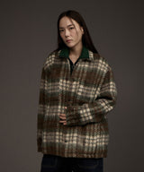 W COZY HAIRY CHECK JACKET KHAKI