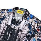 [UNISEX] Automobile Parts Camp-Collar Printed Shirt (Blue)
