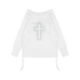 DIVINE CROSS OFF-SHOULDER TEE (WHITE) F25ZB036