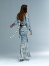 Emoha Silver Cat Tail Burst Leather Fishtail Skirt