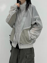 piping mesh blouson jacket