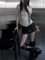 mock neck shirring short sleeve (3color)