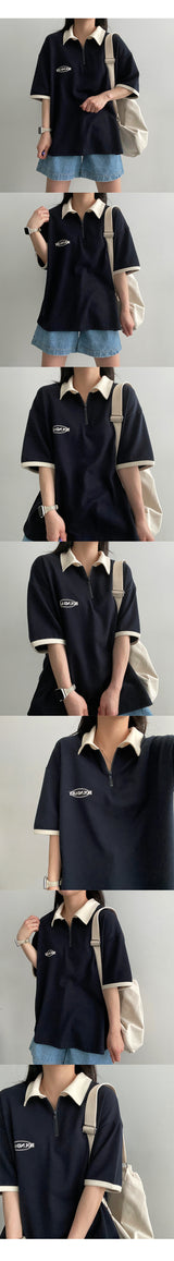 Zener Semi-Zipup Coloring Collar Short Sleeve Tee