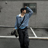 Sweat collar striped sweatshirt