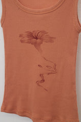 Color Flower Ribbed Sleeveless (Orange)