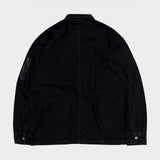 faux leather mix denim shirt_black