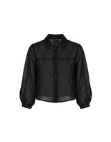 Eliane Sheer Piping Crop Shirt Jacket Black
