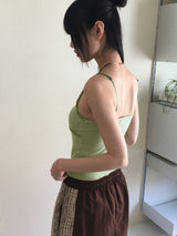 Keyless color combination lace ribbed bustier tank top