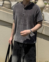 Boel Velour Ribbed Henley Short Sleeve