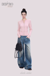 Round Zip-Up Twist Long Sleeve Knitwear