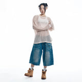 Cut Off Net Knit - BEIGE