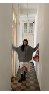 wool gray hood oversized fit knitwear