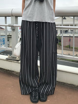 サンデー ホーム ストライプ ラウンジ ボタン ワイドパンツ