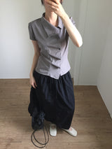 Unbalanced draping blouse (2color)