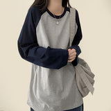 Billy color matching nagrang loose fit long sleeve tee