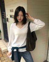 [ORIGINAL] Rainy V-Neck Sheer Long-Sleeve Tee
