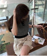 Slow Collar Striped Short Sleeve Knit / 5 Colors