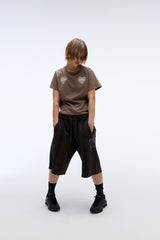 EEERRR Heart lace artwork semi-crop T-shirt (Mocha)