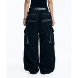 Peach Cotton Cargo Pants - Black