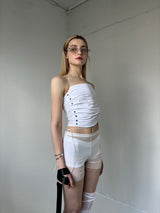 From button shirring top white