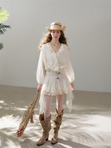 Lace panel pleated romantic dress