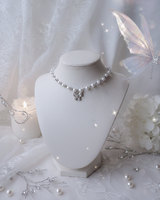 バタフライフェアリーパールチョーカーネックレス - Silver Color
