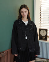 STUDDED DENIM JACKET [BLACK]