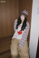 Checkered layered wide banding pants
