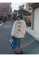 Ivory Poodle Fur Ribbon Half Coat