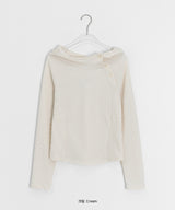 Lahomi Diagonal Ribbed Button Hood Long Sleeve Tee