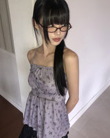 Cushing Flower Pattern Frill Sleeveless Blouse