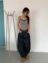 HERRINGBONE NONFADE BALLOON JEANS