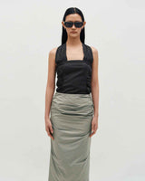 Draped Long Skirt _ GREY