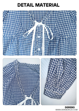 lovely blue checkered cotton blouse