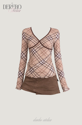 London checkered V-neck long-sleeved shirt