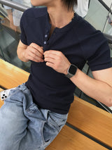 ティブ マッスルフィットヘンリーネック半袖Tシャツ 5C