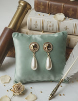 Ethnic Button and Long Pearl Earrings - Gold Color