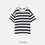 LMN Cobbs Twisted Stripe Short Sleeve Knitwear (3 colors)