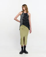 Shirring Layered Slit Skirt _ OLIVE GREEN