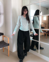 Lower See-through Hook V-Neck Long Sleeve