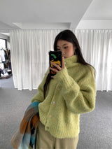 Tender Green Turtleneck Knit Cardigan