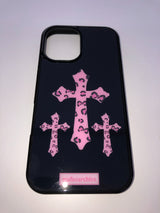 pink leopard cross glass case