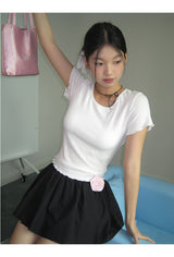 Back slit bow ribbed short sleeve tee