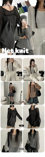 Urban see-through boat neck long-sleeved knitwear