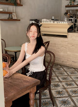 #Romantic Flower Frill Cap Sleeveless Blouse (2color)