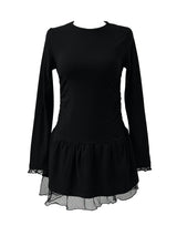 ドットレイヤードシャーリングレースワンピース (2color)