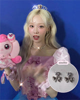 [Aespa Winter, Red Velvet Irene Piercing] Heart Crystal and Ribbon Piercing - Silver